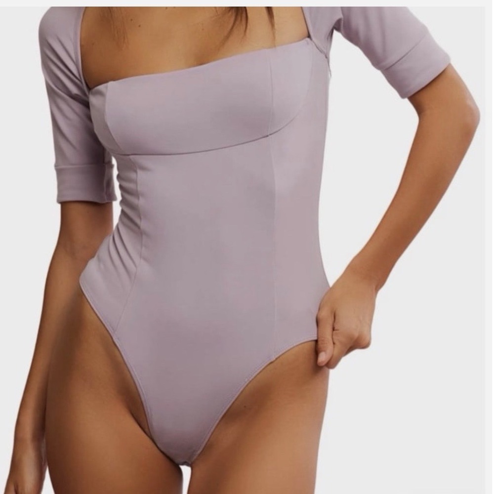 Intimately Free People Lavender Cut Out‎ Open Back Short Sleeve Bodysuit Small
